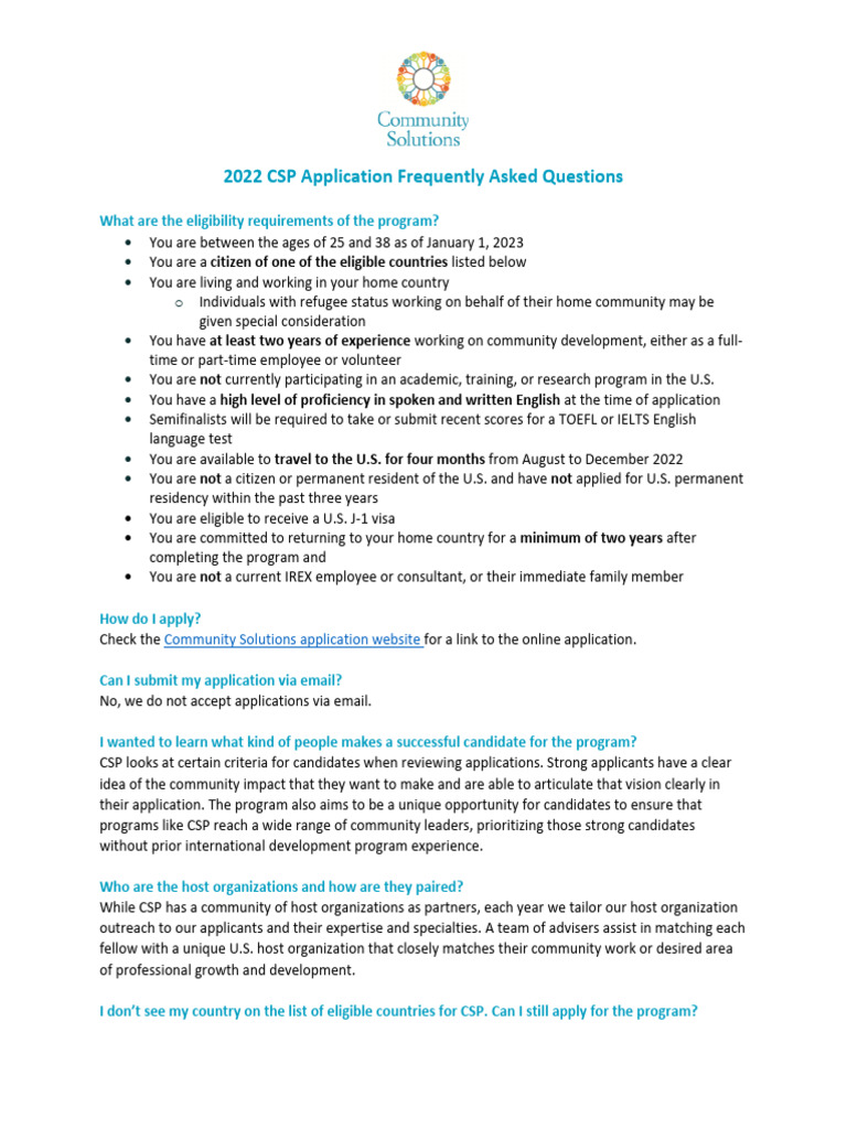 2022 CSP Application FAQs and Guidelines | PDF | International Relations