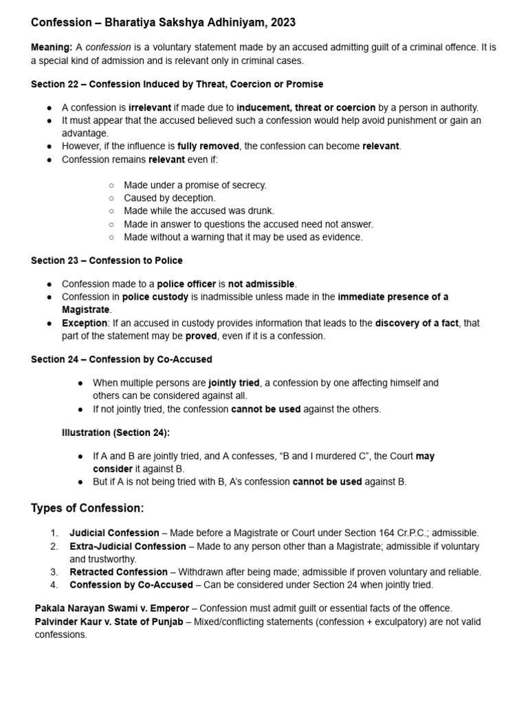 Confession - Sec - 22 - 24 | PDF | Confession (Law) | Criminal Justice