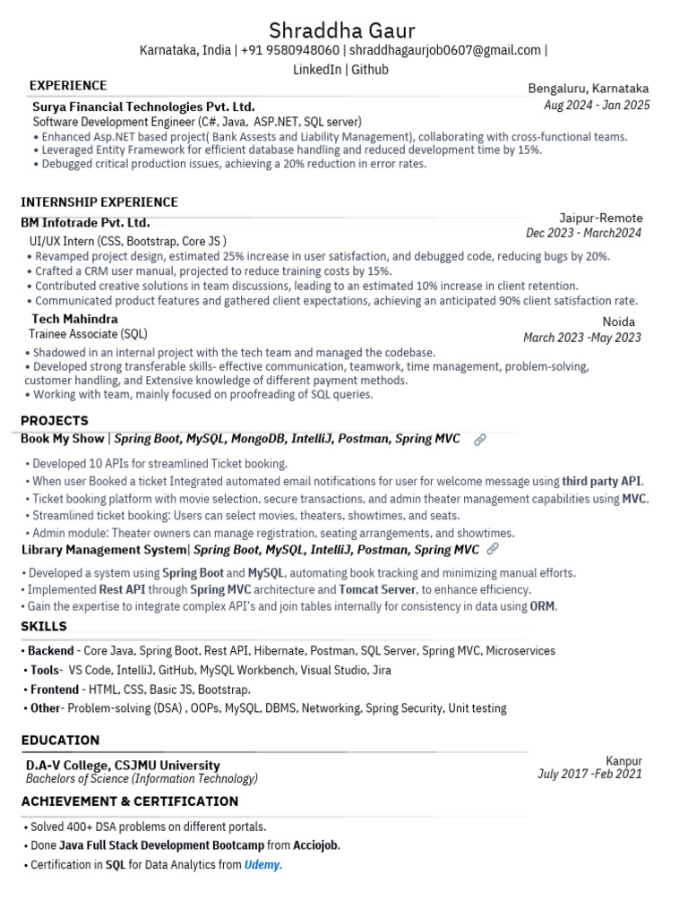 ShraddhaGaur Resume PDF | PDF | My Sql | Computing