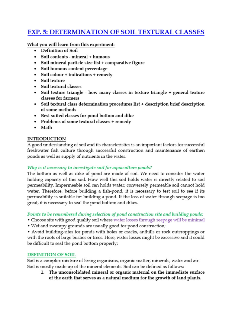Soil Texture and Classification for Aquaculture | PDF | Loam | Soil