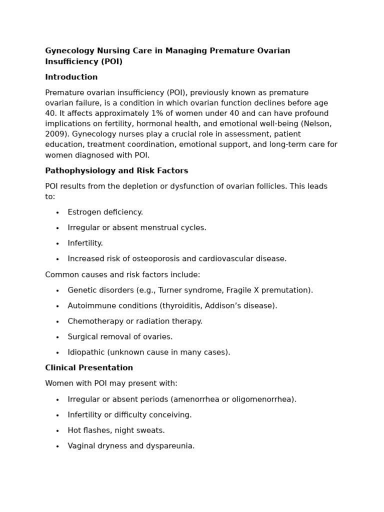 Gynecology Nursing Care in Managing Premature Ovarian Insufficiency ...