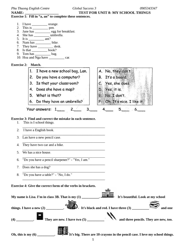 Unit 8 Test: My School Things | PDF | Chess Theory | Chess