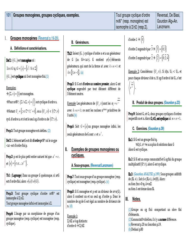 Groupes monogènes et cycliques expliqués | PDF | Structures ...