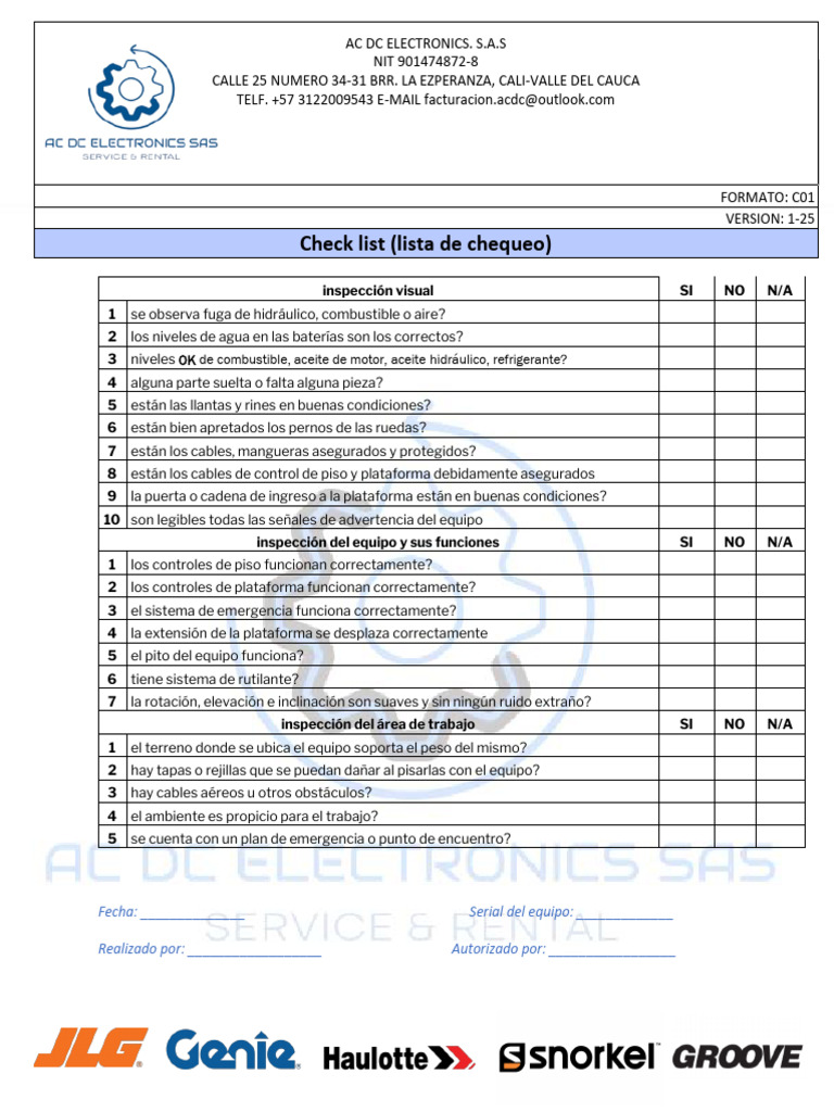 Formato de Check List Ac DC 2025 Tijera | PDF
