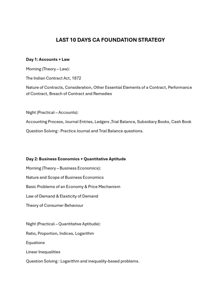 Last 10 Days Foundation Strategy | PDF | Economics | Statistics