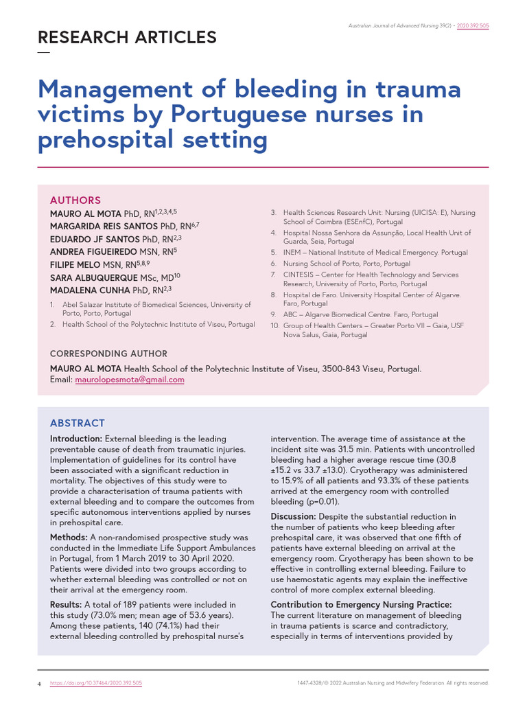 Trauma Bleeding Management by Nurses | PDF | Emergency Medical Services ...