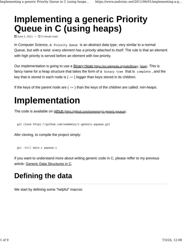Generic C Priority Queue with Heaps | PDF | Queue (Abstract Data Type ...