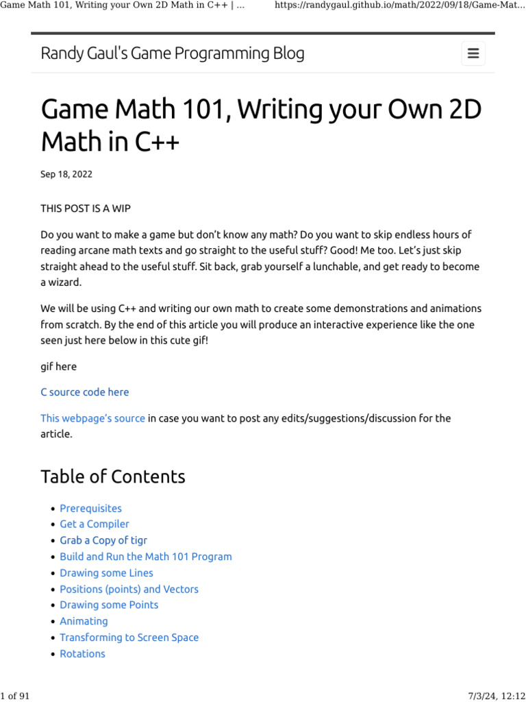 Game Math 101, Writing Your Own 2D Math in C++ - Randy Gaul's Game ...