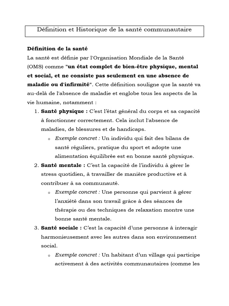 Définition et Historique de la Santé Communautaire | PDF | Santé ...