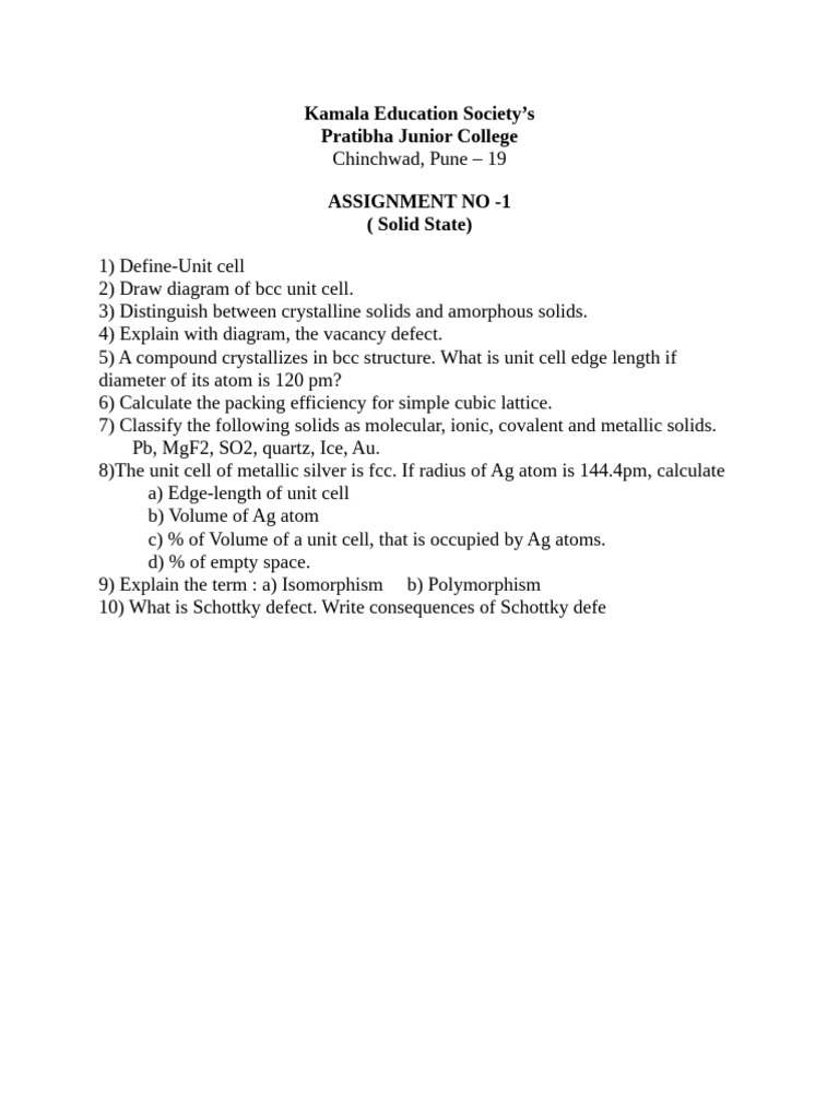 Solid State Assignment Overview | PDF
