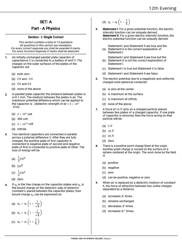 ACS Physics Lecture Sheet | PDF | Capacitor | Dielectric