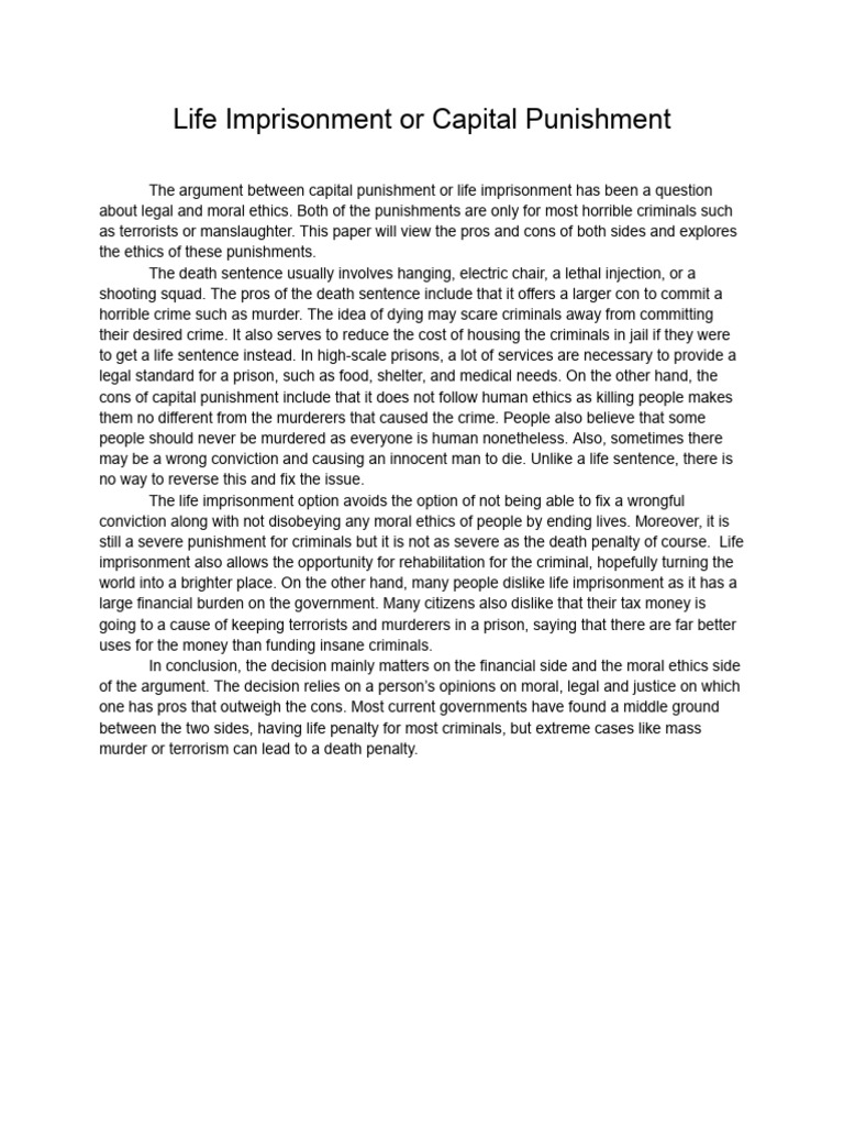 Capital Punishment vs. Life Imprisonment | PDF | Capital Punishment ...