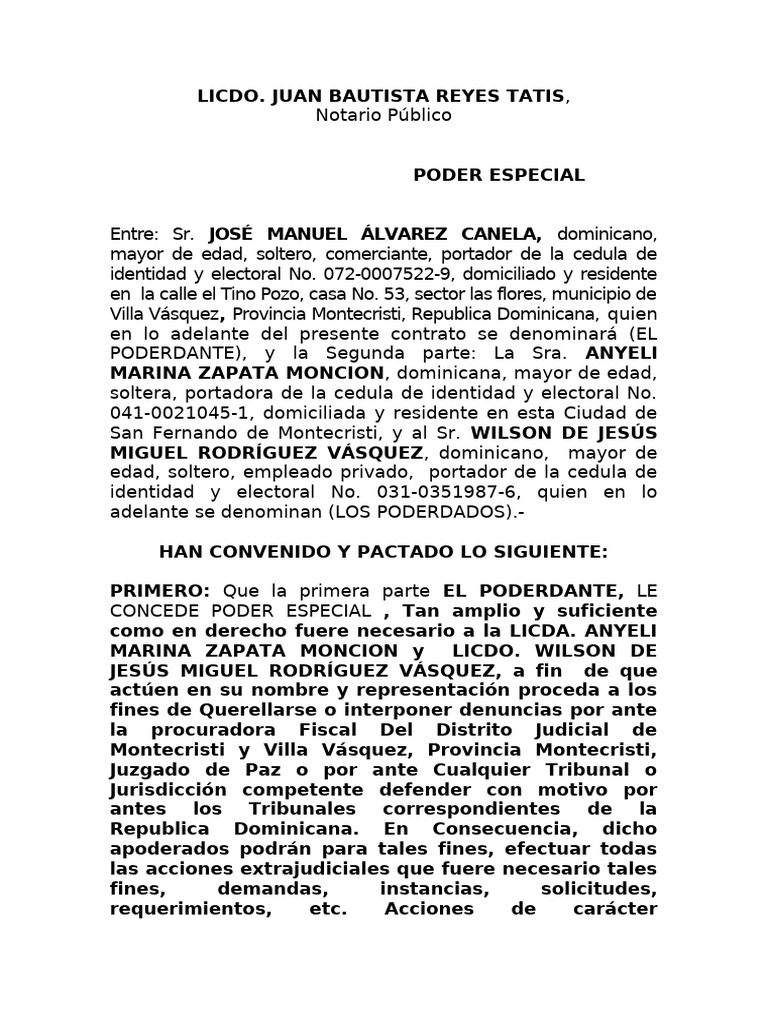 Poder Especial Notarial en RD | PDF | República Dominicana | Ley Pública