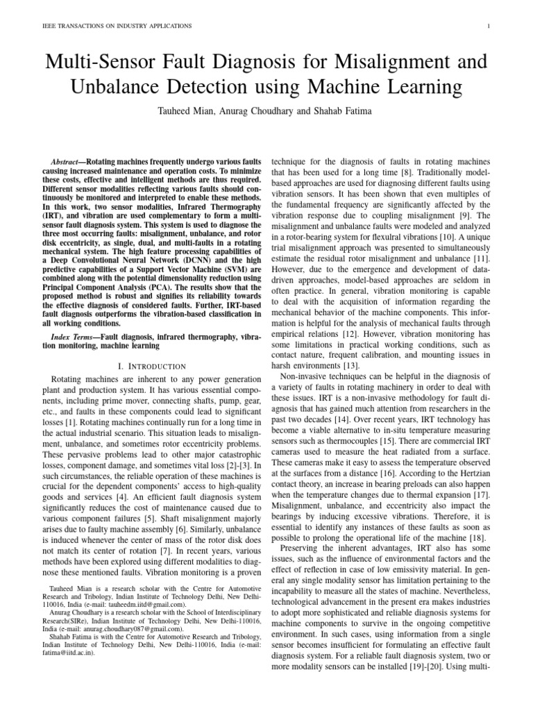Multi-Sensor Fault Diagnosis in Machines | PDF | Principal Component ...