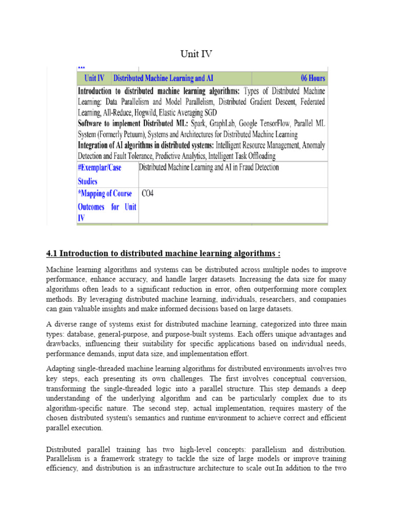 DC Unit IV | PDF | Apache Spark | Machine Learning