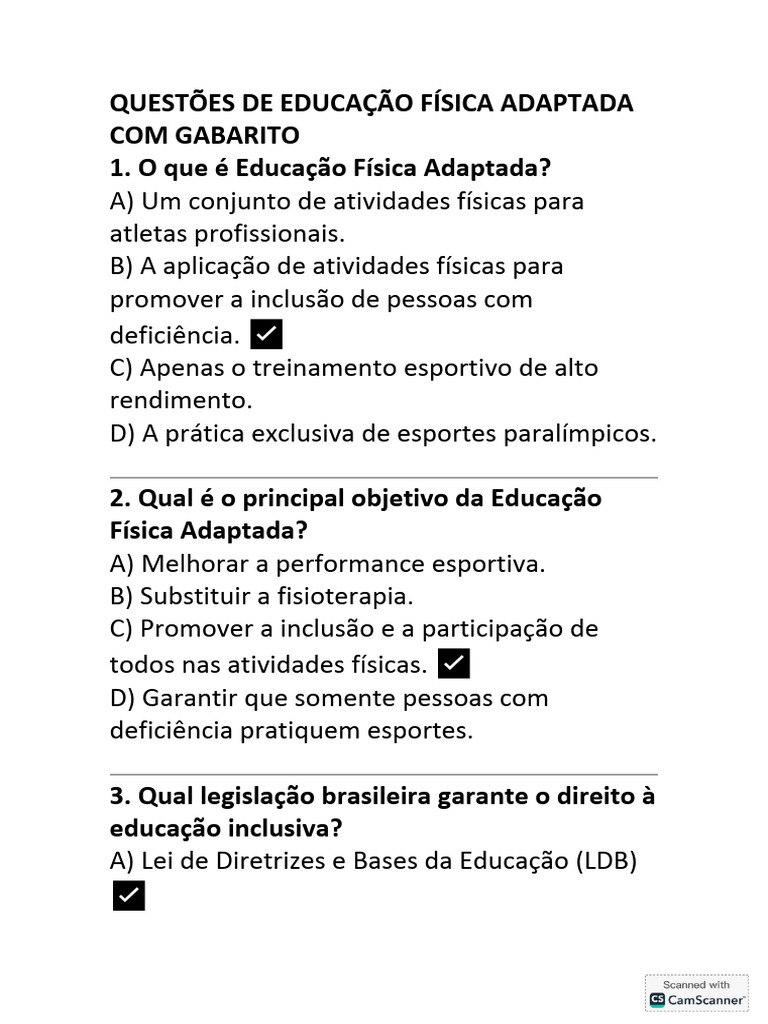 Questões sobre Educação Física Adaptada | PDF | Jogos Paraolímpicos ...