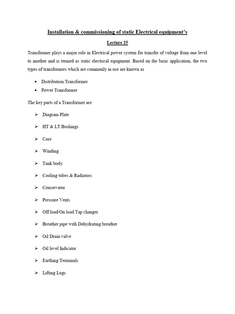 Transformer Installation and Commissioning Guide | PDF | Transformer ...