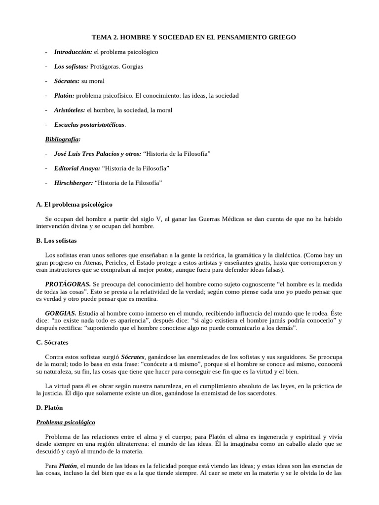 Pensamiento griego: hombre y sociedad | PDF | Alma | Platón