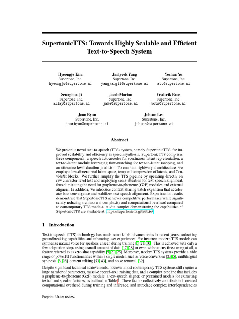 SupertonicTTS: Efficient TTS System | PDF | Speech Synthesis | Data ...