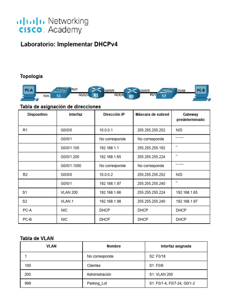 Laboratorio de Implementación DHCPv4 | PDF | Dirección IP | Enrutador ...