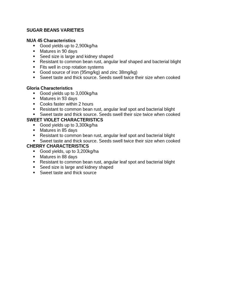 Varieties of Sugar Beans Explained | PDF