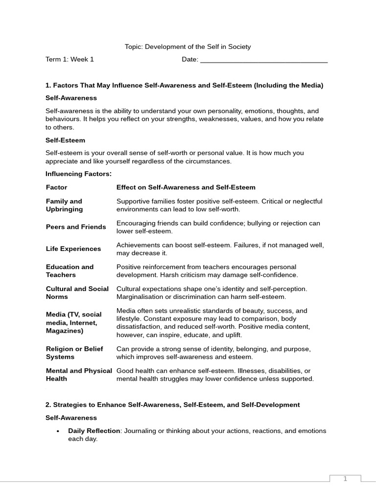 Enhancing Self-Awareness and Self-Esteem | PDF | Self Esteem ...