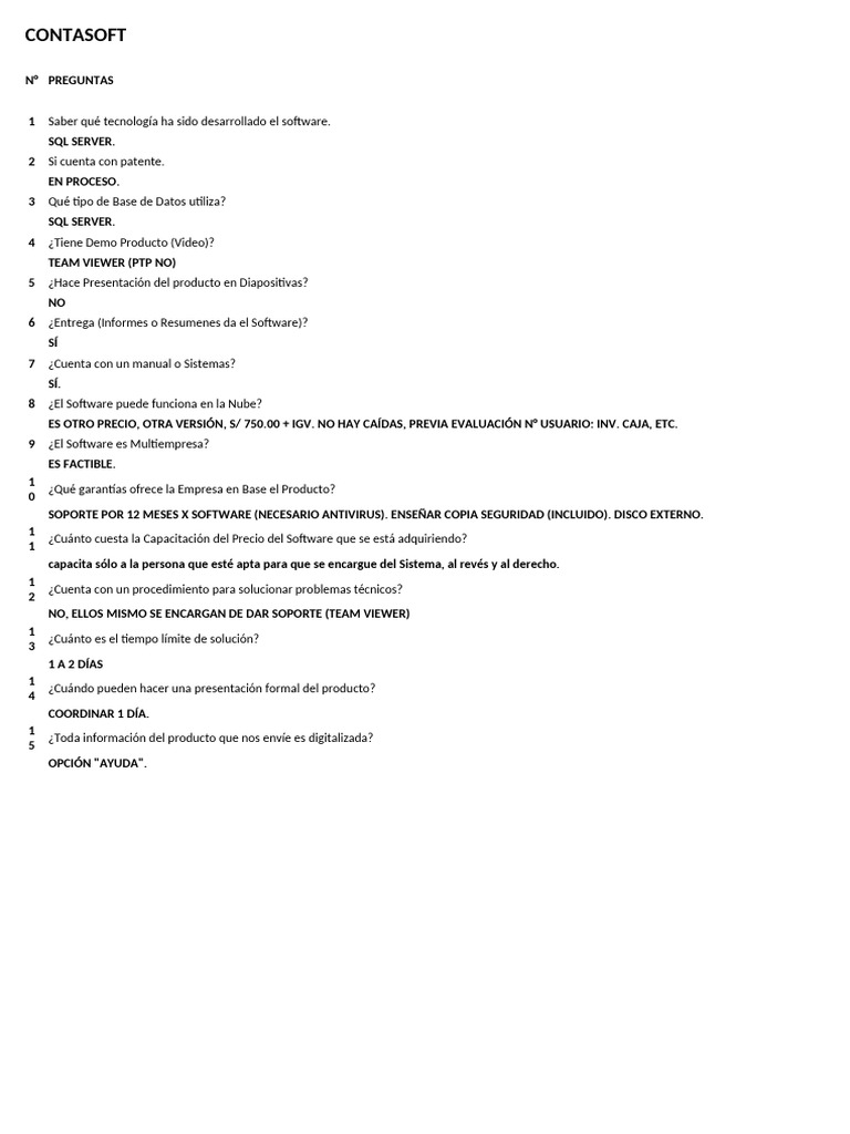 Preguntas Frecuentes sobre Contasoft | PDF