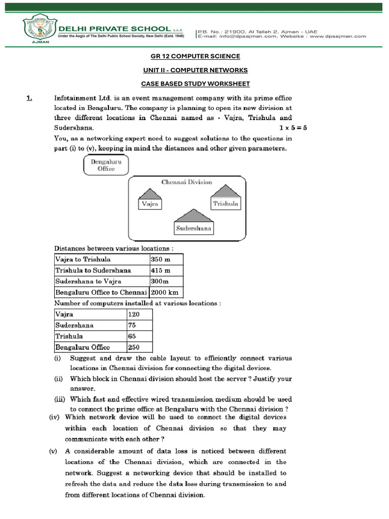 Grade 12 Computer Networks Worksheet | PDF