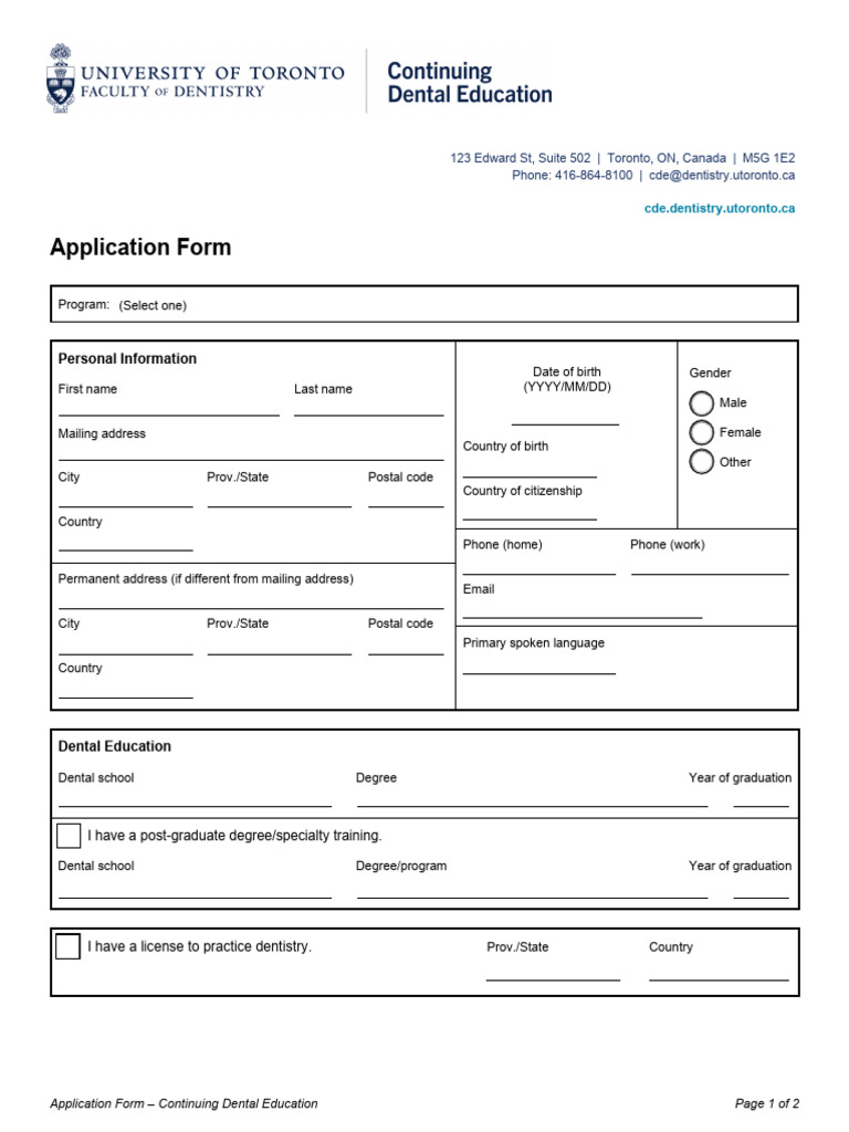 UofT Dental Continuing Education Application | PDF | Freight Transport ...