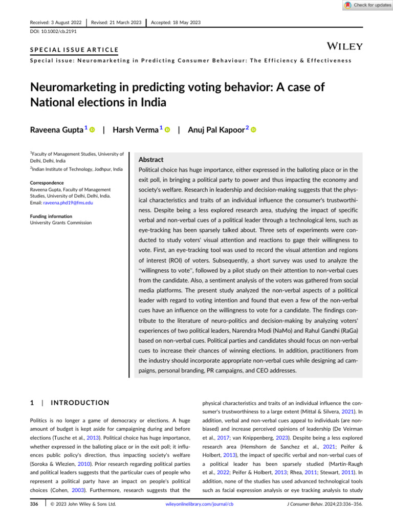 Neuromarketing and Voting Behavior in India | PDF | Nonverbal ...
