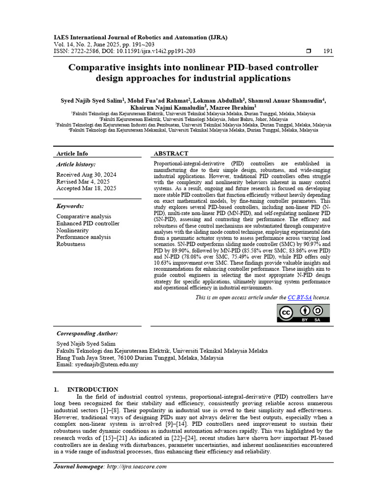 Nonlinear PID Controller Design Insights | PDF | Control Theory ...