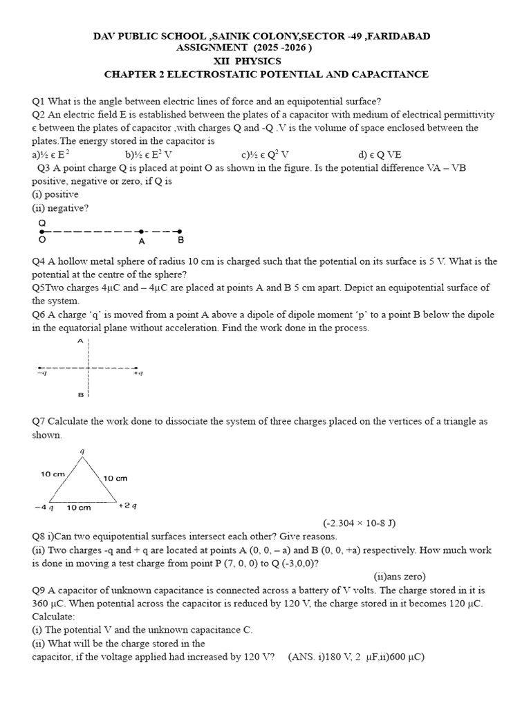 Physics XII Assignment Answer Key | PDF | Capacitor | Capacitance