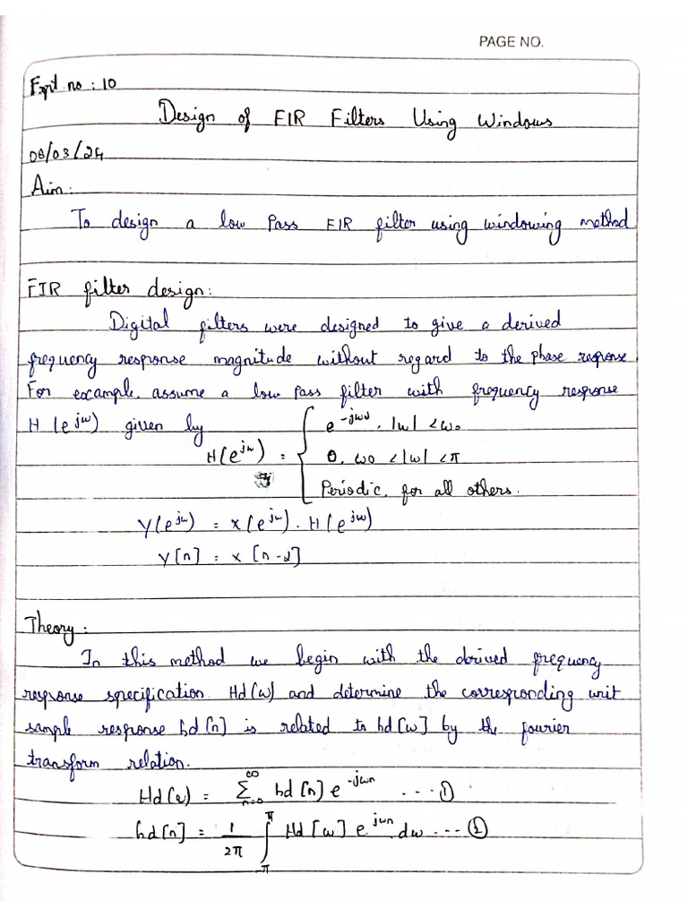 Design of FIR Filter Using Windows | PDF