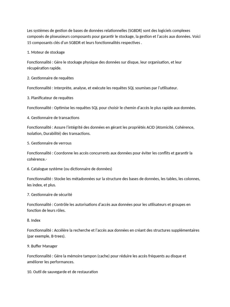 15 Composants Clés des SGBDR | PDF | Base de données relationnelle ...