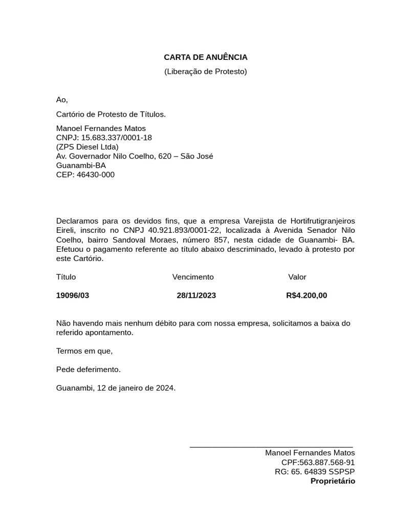 Carta de Anuência | PDF