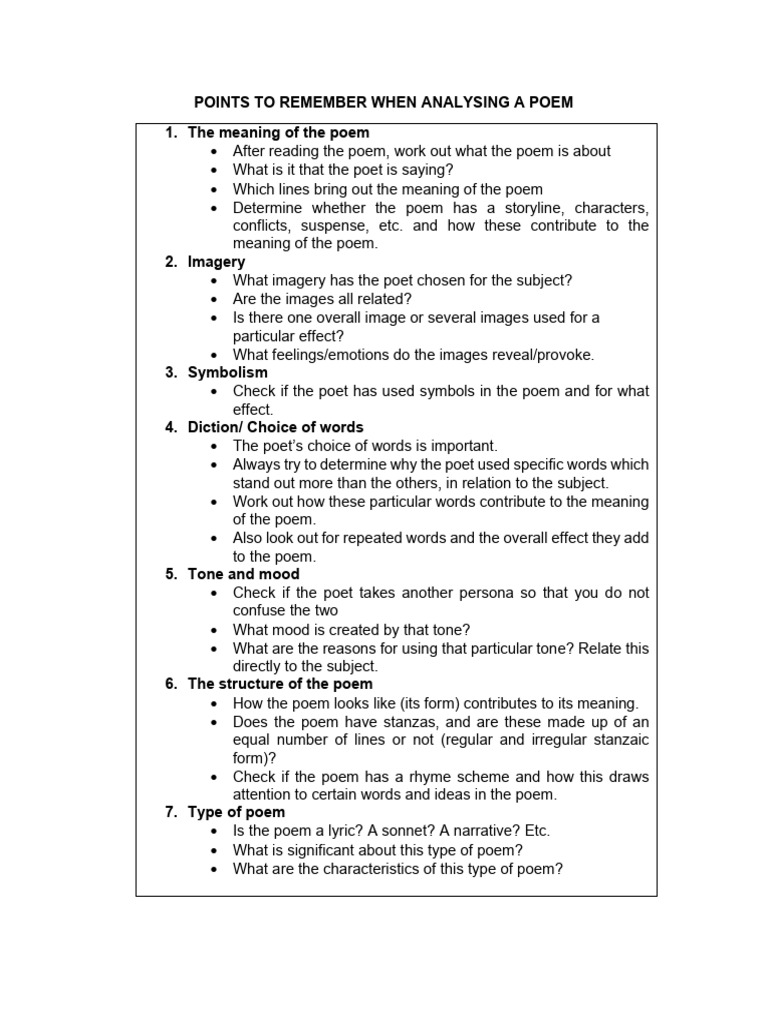 Grade 10 Poem Analysis Guide | PDF | Poetry