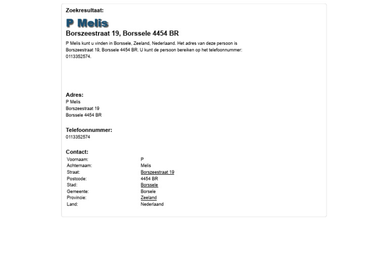 P Melis - Borszeestraat 19, Borssele 4454 BR | PDF