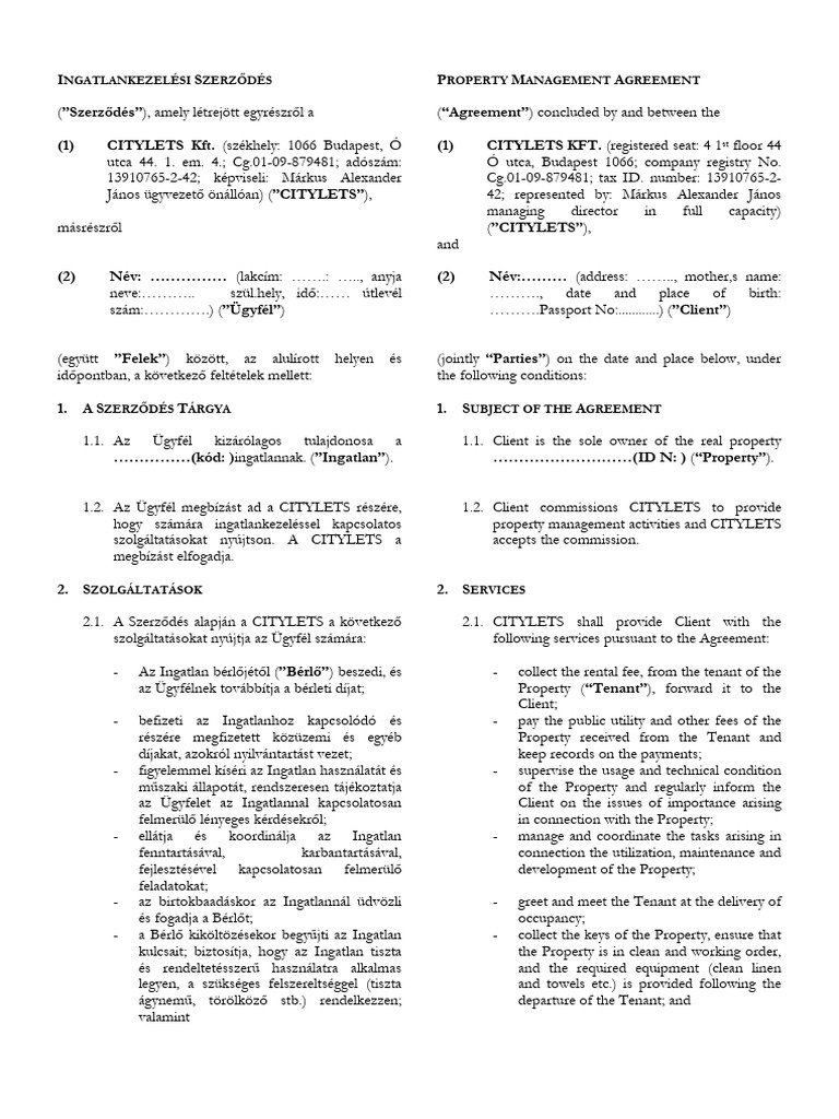 Management Contract Original - VÁ | PDF
