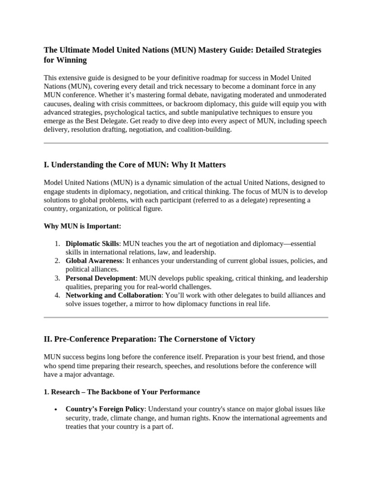 MUN Mastery: Advanced Strategies Guide | PDF | International Relations