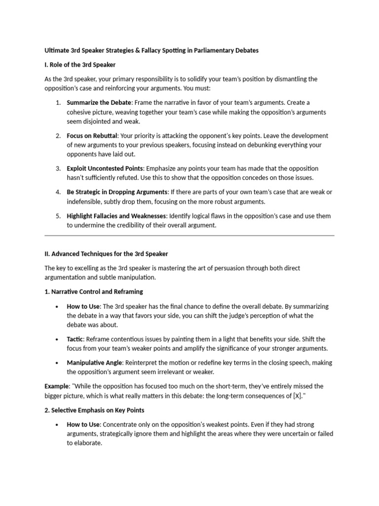 3rd Speaker Strategies for Debates | PDF | Fallacy | Argument