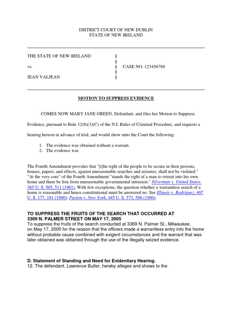 Texas Motion to Suppress Evidence | PDF | Search And Seizure | Fourth ...