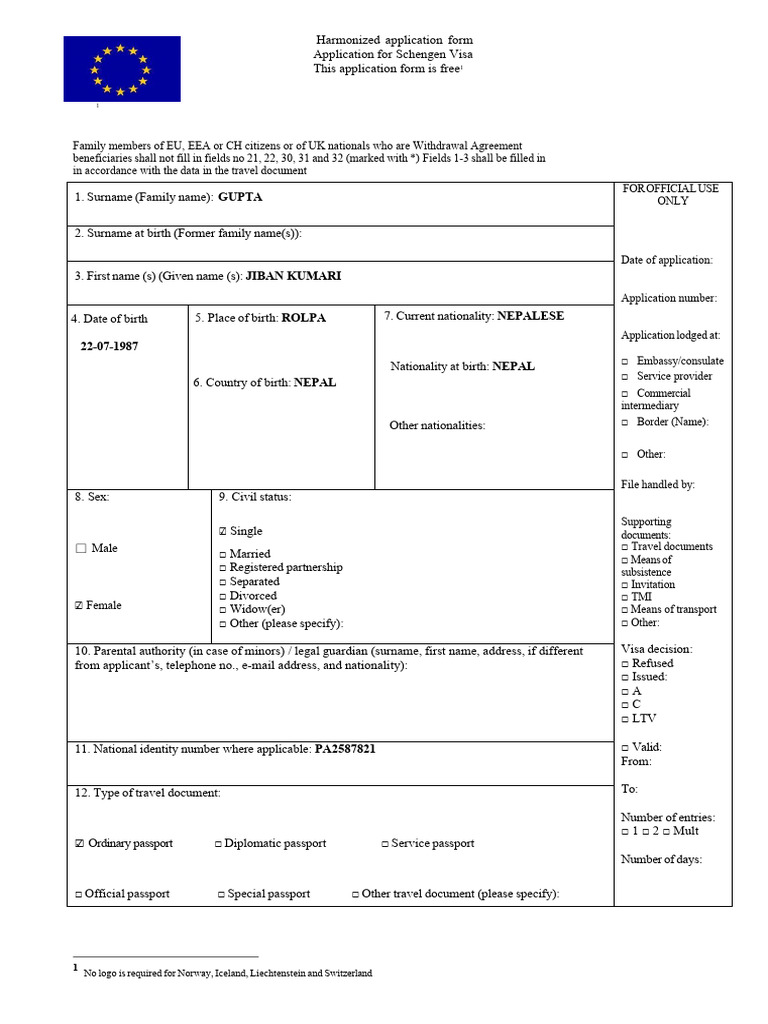 Italy Schengen Visa Application Form | PDF | Travel Visa | European ...