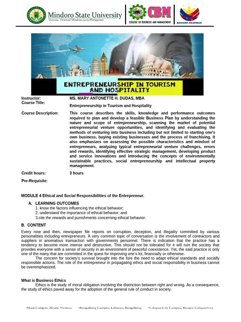 Module 4 Entrepreneurship in Tourism and Hospitality | PDF | Sexual ...