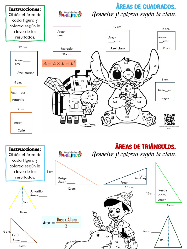 Áreas y Coloreo de Figuras Geométricas | PDF | Diseño gráfico ...