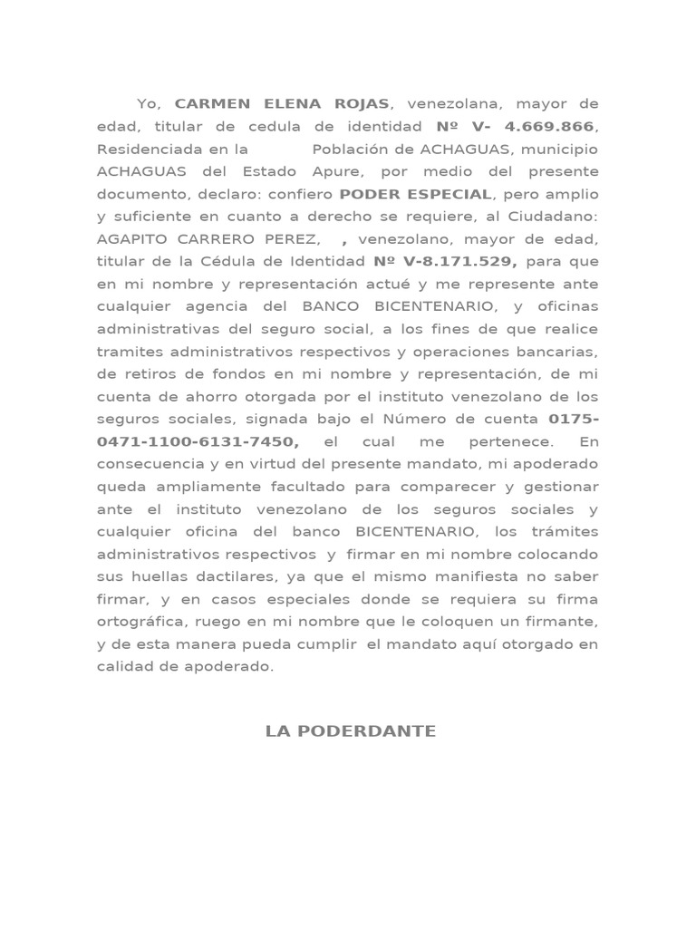 Poder Especial para Trámites Bancarios | PDF