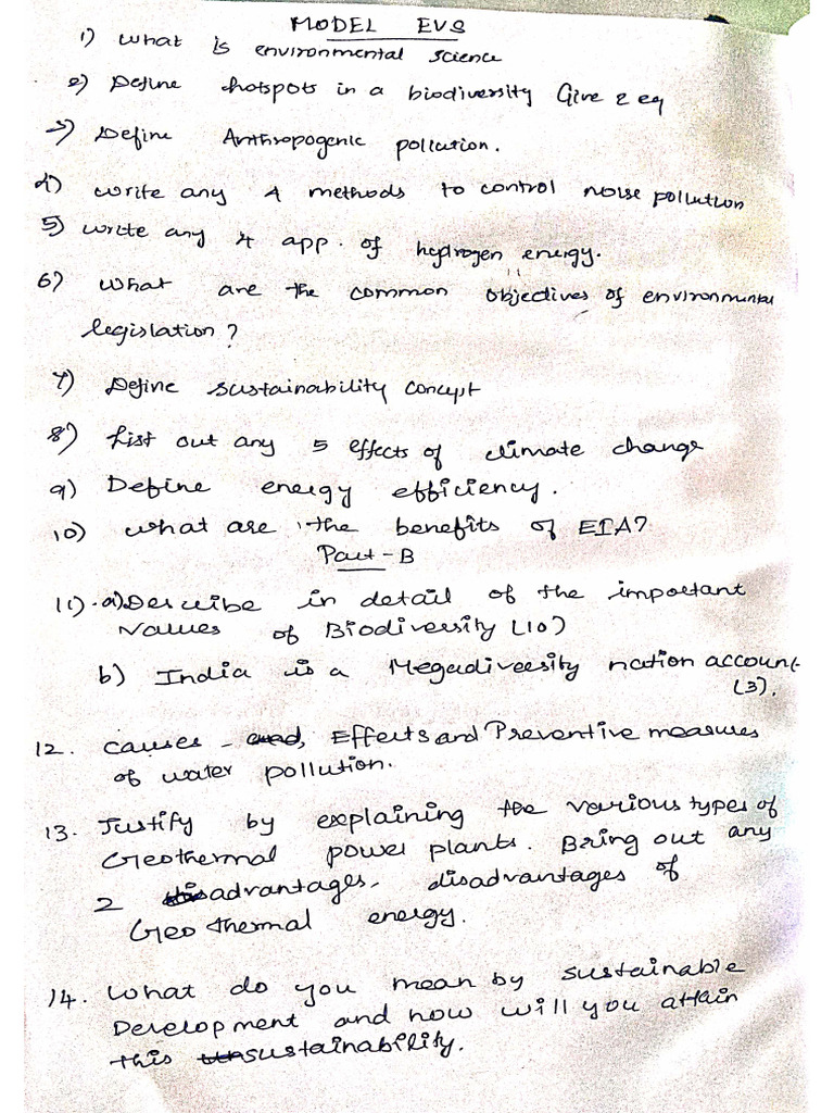 EVS - Model Questions | PDF