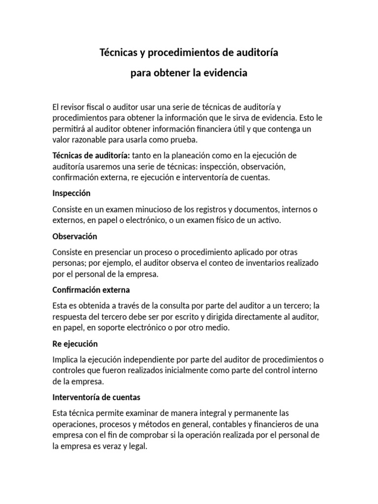 Técnicas y Procedimientos de Auditoría | PDF | Auditoría | Contralor