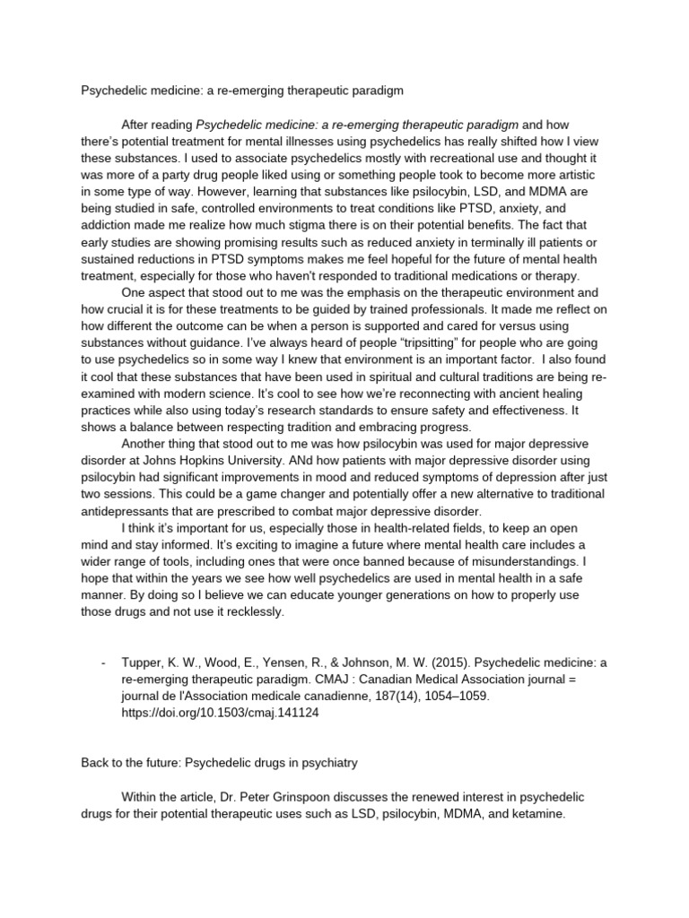 Assignment 9 - Therapeutic Use of Psychedelic Drugs - Lex Melesio | PDF ...