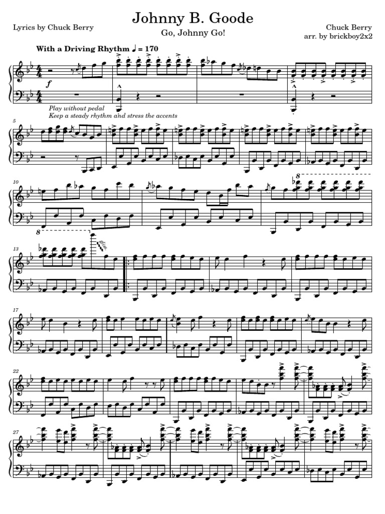 Johnny B. Goode Piano Sheet Music | PDF | Rhythm And Meter | Songs Written