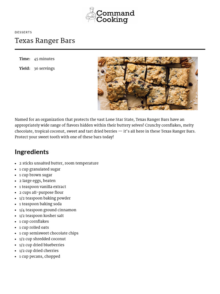 Texas Ranger Bars Recipe: Sweet Treats | PDF